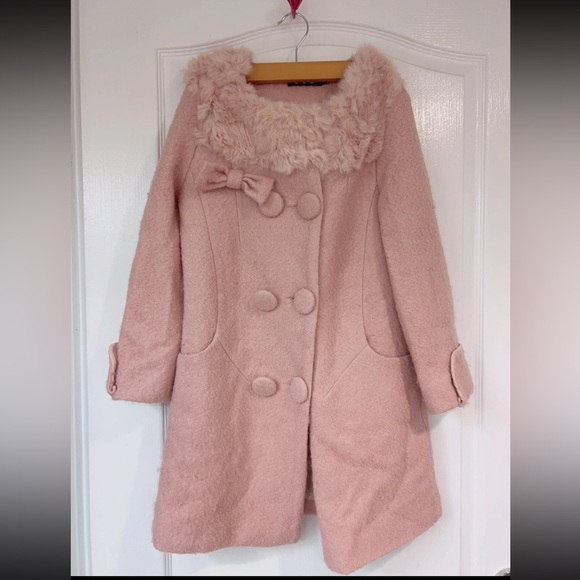 Pink faux fur collar tweed overcoat - Picture 1 of 1